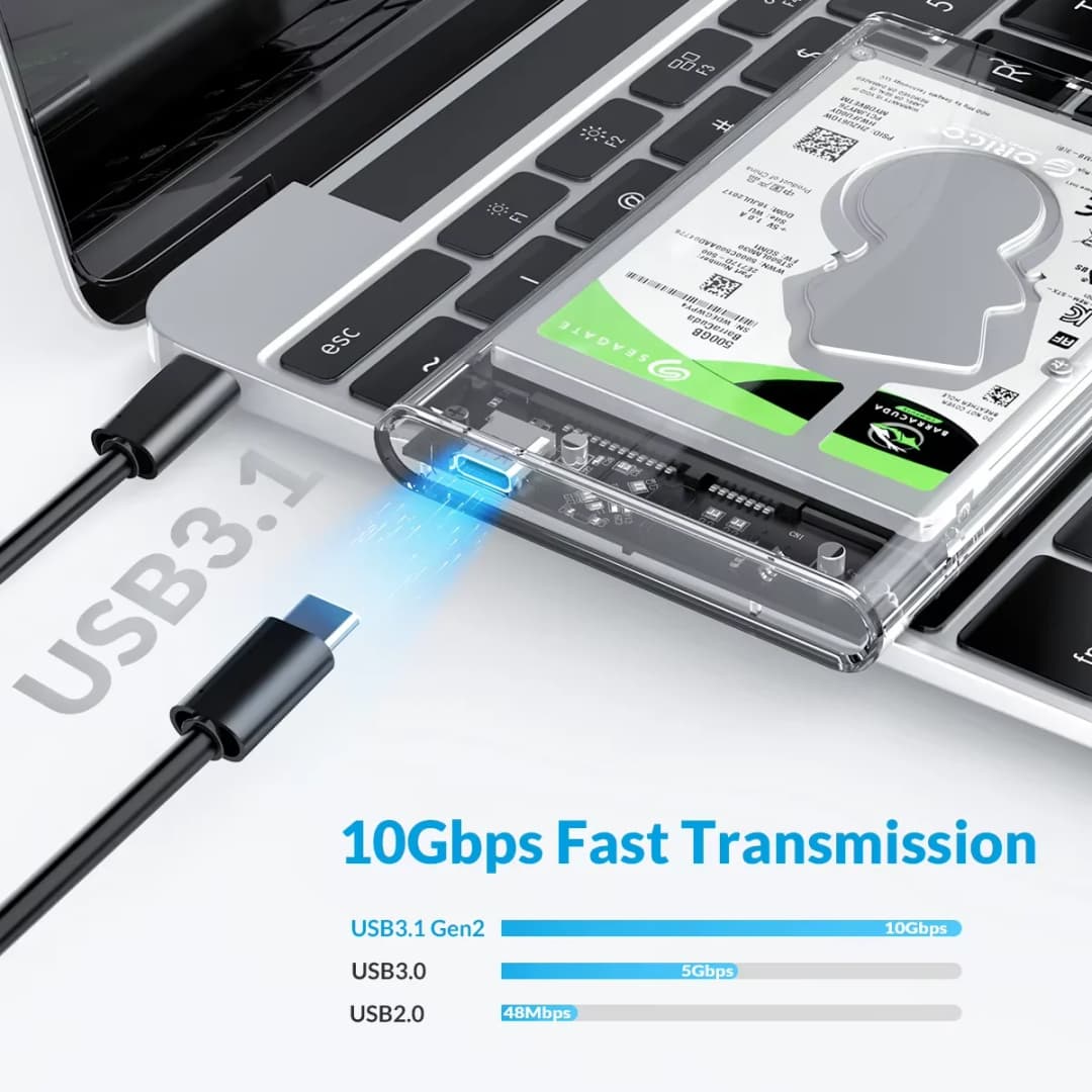 ORICO USB3.0 Type-C غطاء قرص صلب خارجي 2.5 بوصة SATA إلى USB3.0 بسرعة 5 جيجابت في الثانية مع دعم UASP بدون أدوات لإكسسوارات الكمبيوتر - 2