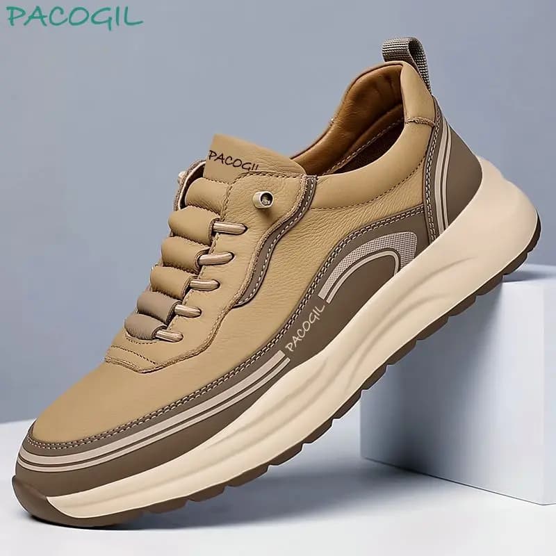 أحذية رياضية رجالية ربيع وصيف 2025، انزلاق سهل، نعل سميك، قابلة للتنفس، نعل ناعم، مقدمة دائرية، جلد