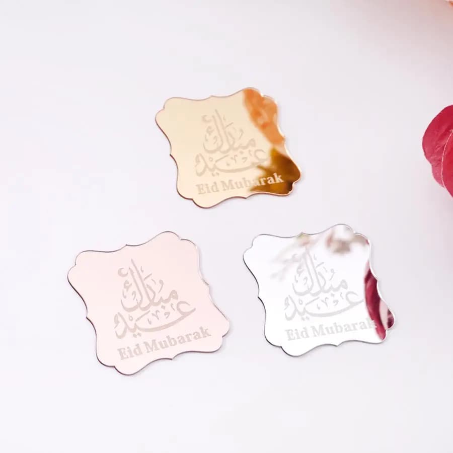 18pcs Eid Mubarak Mirror Acrylic Stickers 5cm Islamic Ramadan Party Decorations Gift Box  Decorative Labels - 3