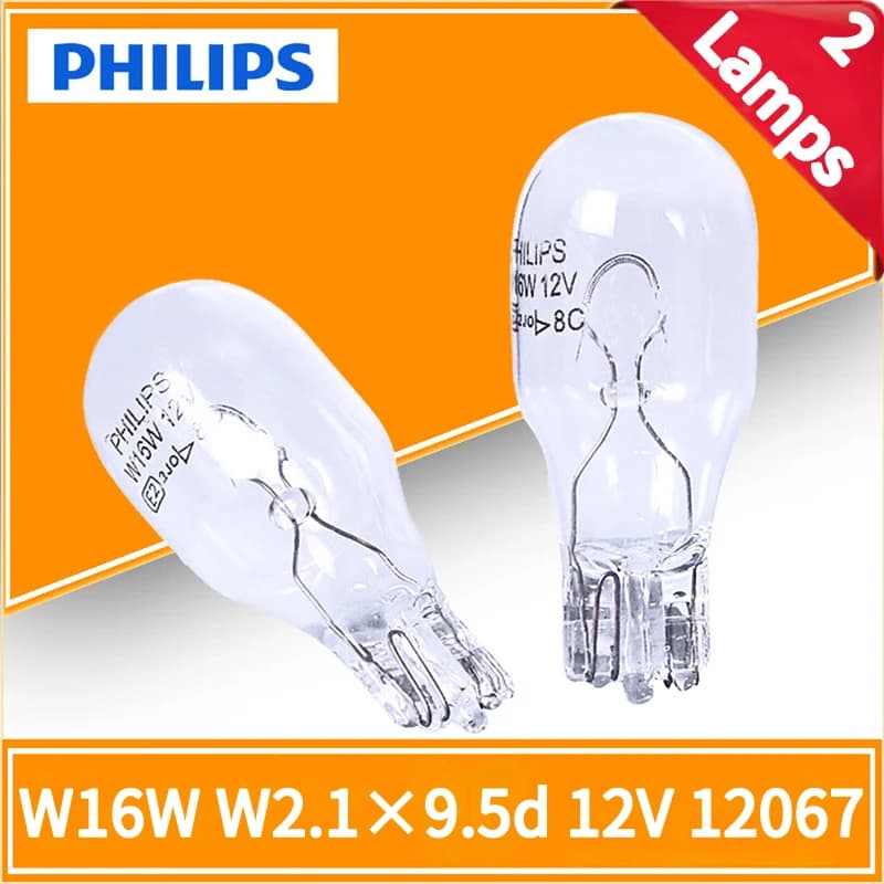 Philips 2 Lamps 12V W16W W2,1x9,5d Vision Original Car Reverse Bulb Brake Lamp Standard Signals Rear Light 12067CP