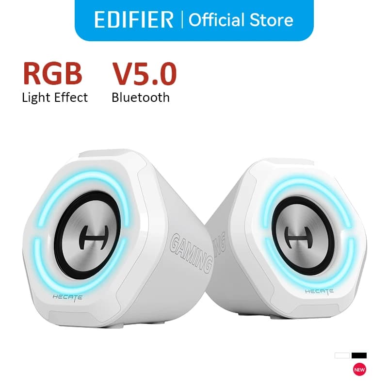 سماعات كمبيوتر إديفاير هيكات G1000 2.0، وحدة كاملة المدى 2.5 بوصة، إضاءة RGB، تحكم سلكي، دعم AUX/USB/Bluetooth