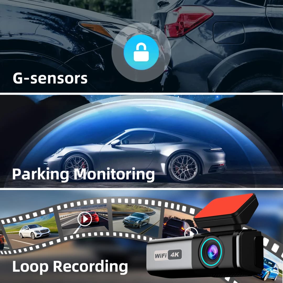 أبريل بوي 4K واي فاي داش كام - 2160P، DVR، كاميرا أمامية وخلفية، رؤية ليلية، G-Sensor، شاشة ركن 24 ساعة - 6