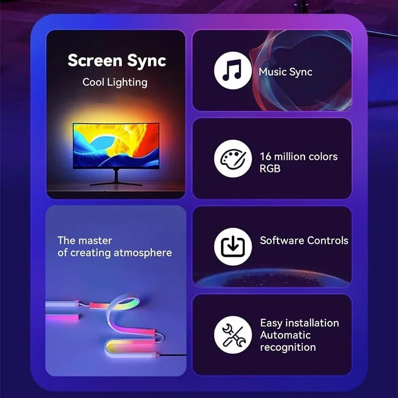 إضاءة شريط LED خلفية لشاشة الكمبيوتر مع مزامنة العرض الذكية وألوان RGB لإضفاء أجواء الألعاب والعطلات - 2