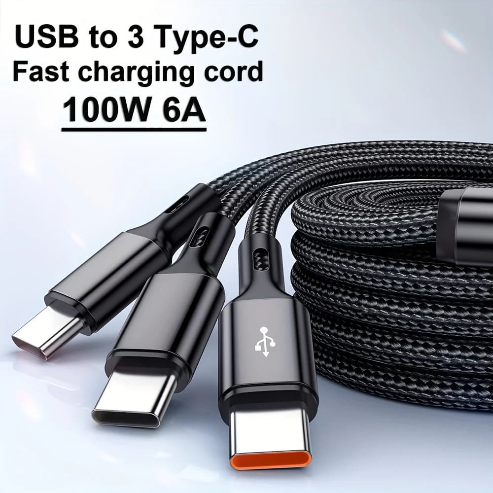 كابل 3 في 1، USB-Type C، 100 واط، شحن سريع، كابل بيانات USB A-3Type-C لسامسونج S24 وشاومي وهواوي وأندرويد، سلك نقل بيانات USB C - 2