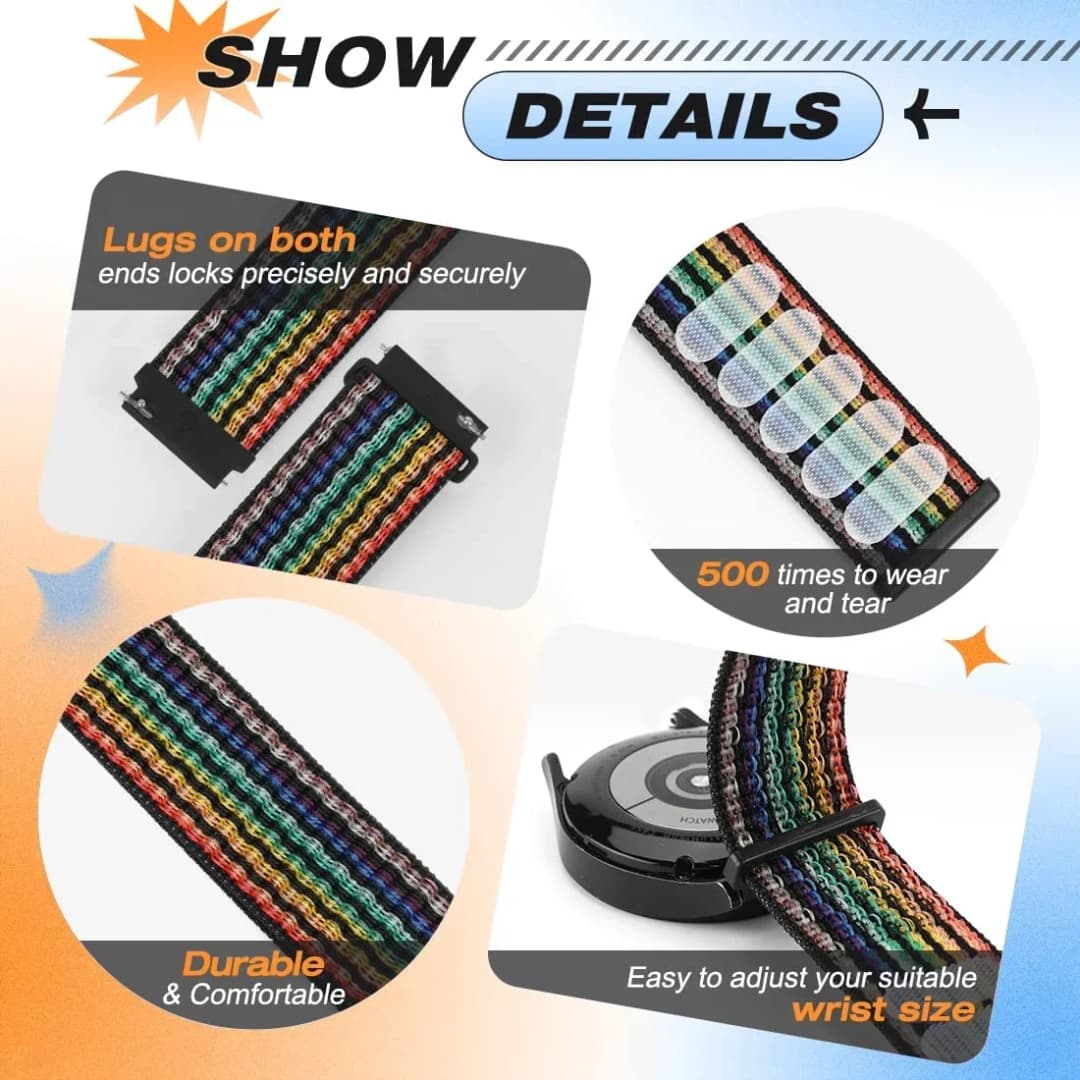 20mm 22mm Nylon Loop Strap For Garmin Forerunner 55 165 265 965 255 Active 5/Vivomove Trend/Vivoactive 5/Venu 3/2 Bracelet Belt - 6