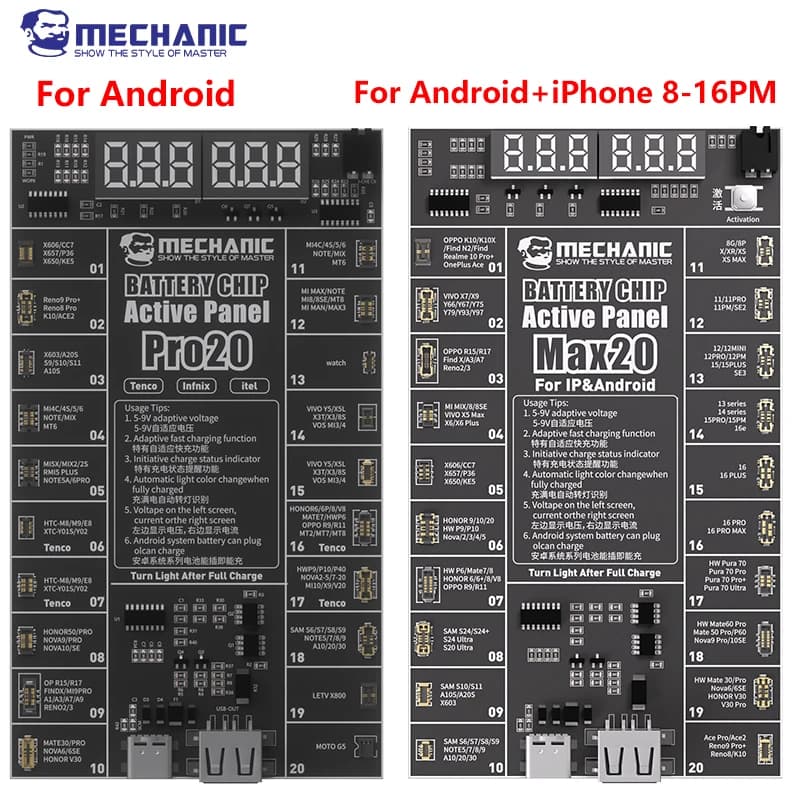 ميكانيكي Pro20 Max20 لوحة كشف تنشيط البطارية شحن سريع للبطارية لهاتف iPhone Huawei Sam Android تفعيل بنقرة واحدة