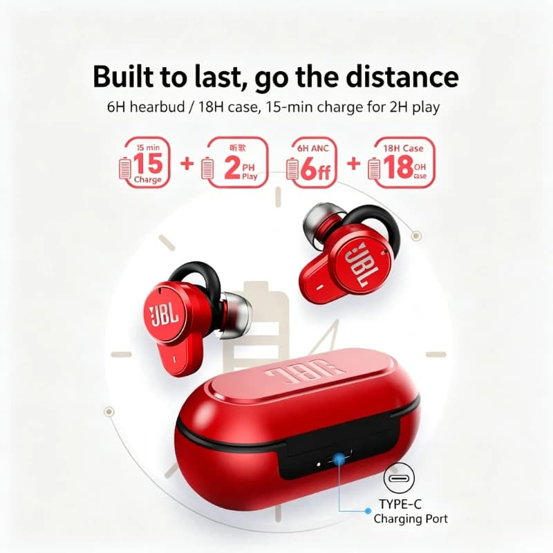 سماعات أذن لاسلكية JBL T280 TWS Pro بتقنية Bluetooth 5.3 مع باس عميق وسماعات ستيريو مقاومة للماء IPX5 مع ميكروفون HD - 4