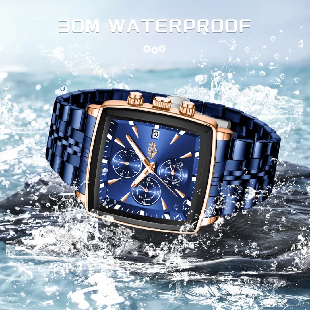 LIGE Luxury Square Sport Man Wristwatch Waterproof Luminous Chronograph Quartz Men's Watches Stainless Steel Men Watch Reloj - 4