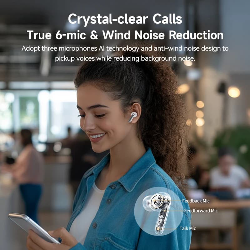 سماعات أذن لاسلكية QCY Melobuds N50 ANC بلوتوث 5.4 مع إلغاء الضوضاء النشط 6 ميكروفونات مكالمات واضحة اتصال متعدد النقاط - 4