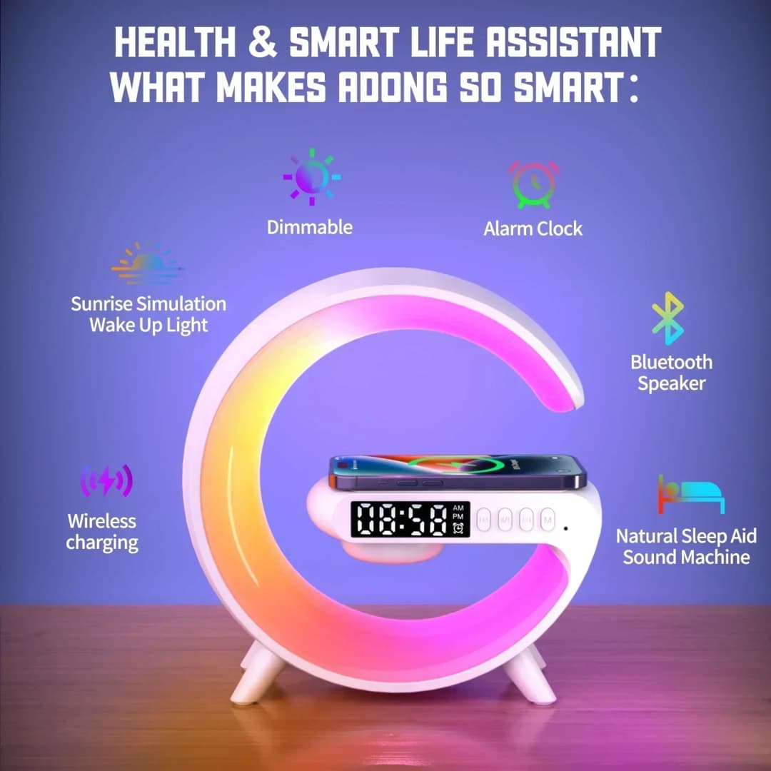 Wireless Charger Stand Pad RGB G Light Alarm Clock Speaker For iPhone 16 15 14 13 Samsung Xiaomi Mini Fast Charging Dock Station - 3