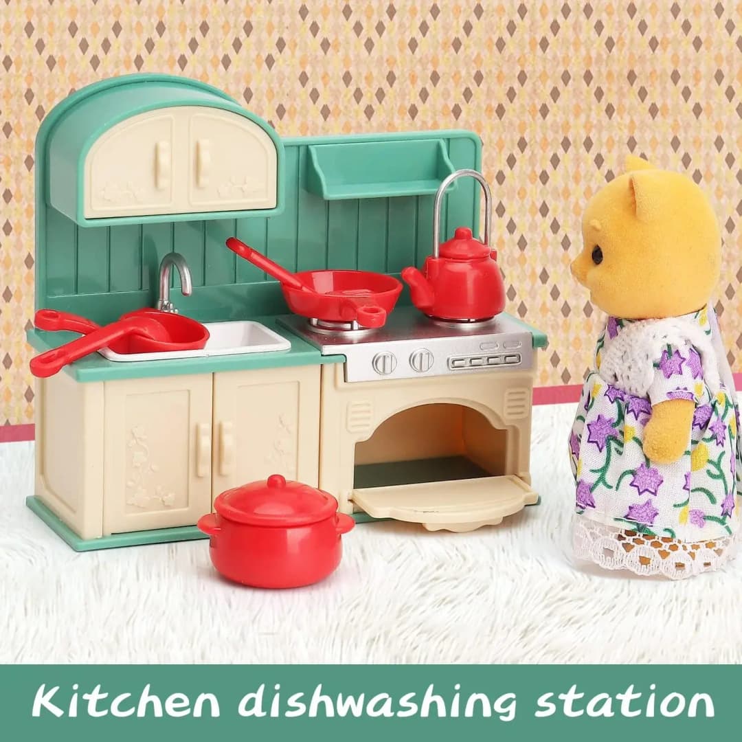 مجموعة أثاث منزل الدمى للأطفال، اكسسوارات مطبخ، ألعاب محاكاة، مناسبة للأولاد والبنات - 4