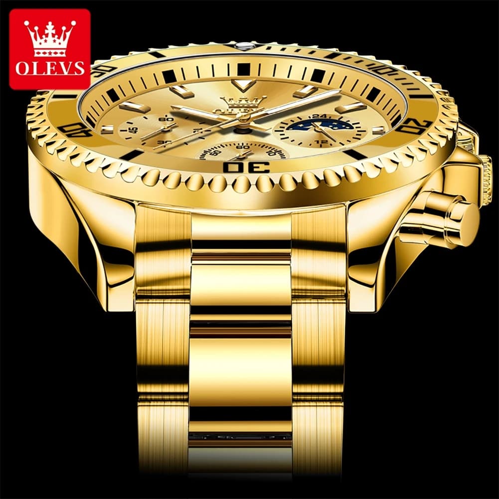 OLEVS Men's Watches Top Brand Luxury Watch for Men Original Waterproof Stainless Steel Chronograph Moon Phase Date Rota Dial - 5