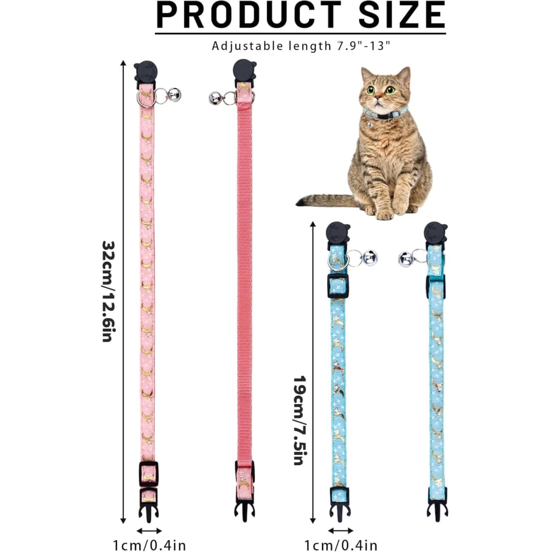 Pet Collar Cat Dog Gold Color Stars and Moon Pet Collar with Bell and PP Material Separate Luminescence Safety Buckle Solid Safe - 6