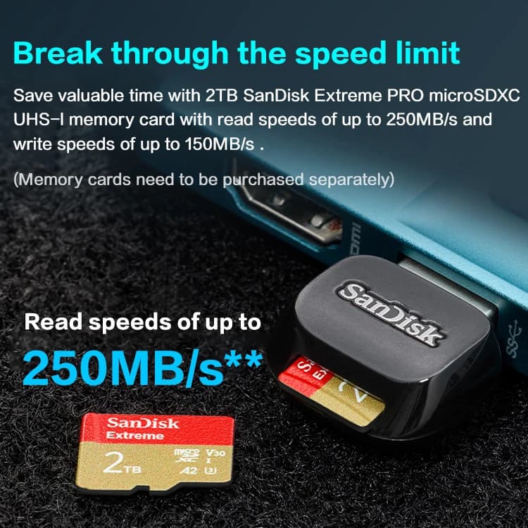 قارئ بطاقات SanDisk USB 3.2 Micro SD، قارئ بطاقات ذاكرة فلاش TF صغير بسرعة تصل إلى 250 ميجابت/ثانية - 2