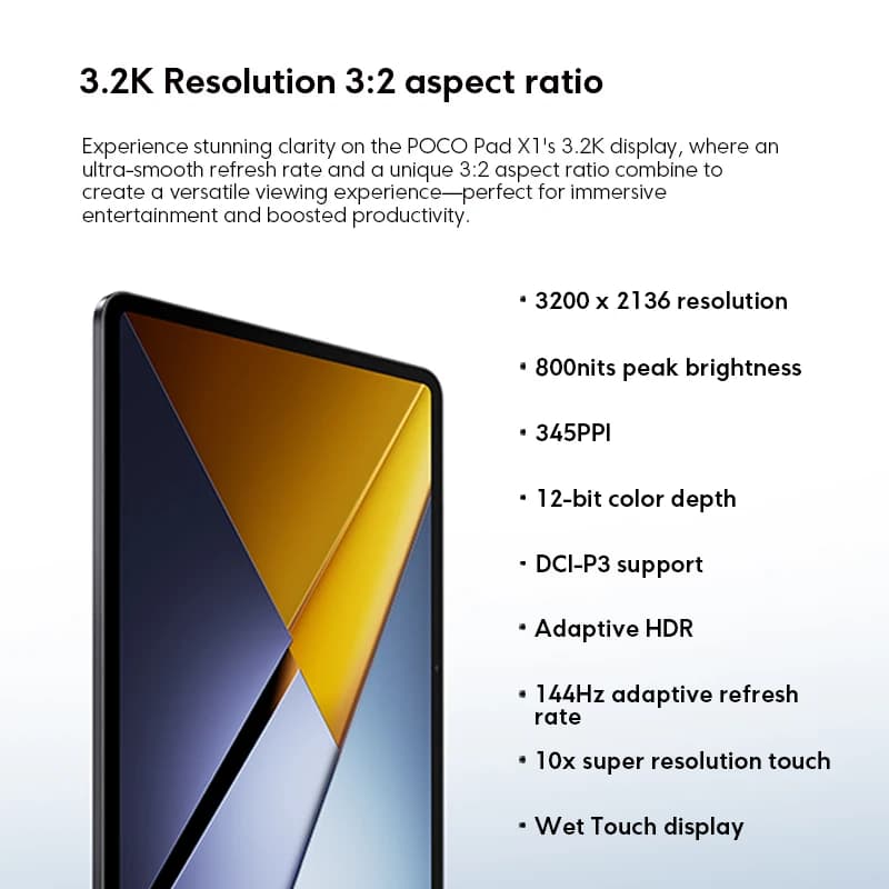 【عرض عالمي】 جهاز لوحي POCO PAD X1 نسخة عالمية 11.2 بوصة 3.2K شاشة 144 هرتز للعناية بالعين سناب دراجون 7+ الجيل 3 WIFI 6E بطارية 8850 مللي أمبير - 5