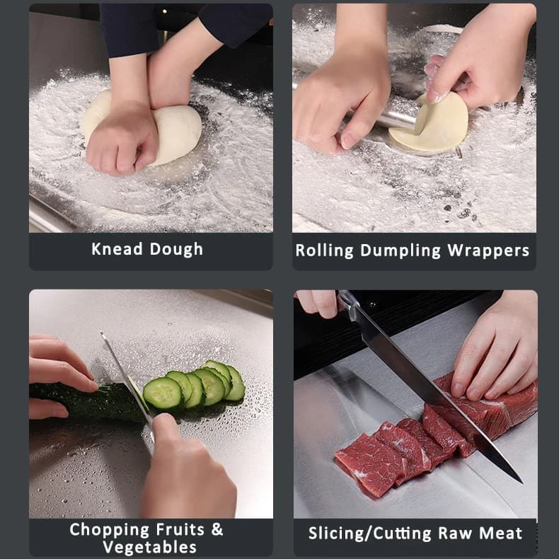 Stainless steel chopping board, metal noodle board and pastry board for kneading dough, suitable for kitchen and restaurant - 4