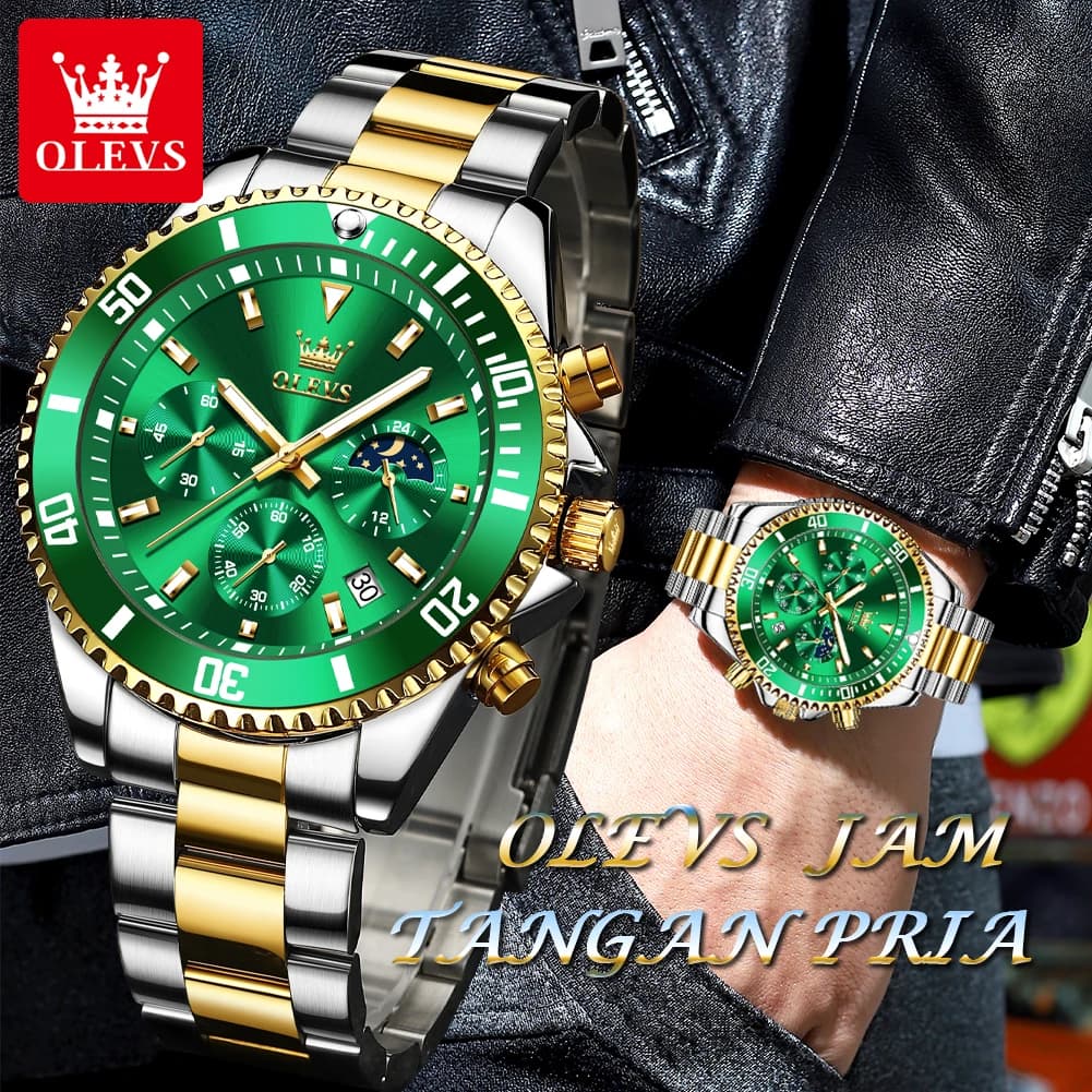 OLEVS Men's Watches Top Brand Luxury Watch for Men Original Waterproof Stainless Steel Chronograph Moon Phase Date Rota Dial - 2