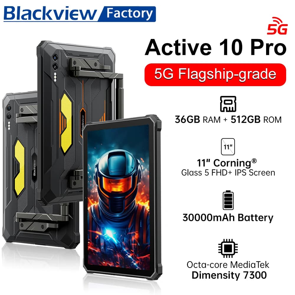 Blackview Active 10 Pro Rugged Tablets 11" FHD+ Display MTK 7300 30000mAh Battery 108MP Camera, 12GB 512GB, 5G Tablet Android 14