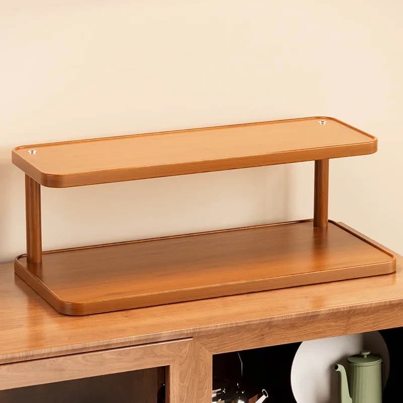 Versatile 2-Tier Wooden Storage Rack for Kitchen&Tea Room-Countertop Organizer with Decorative Desktop Multi-layer Storage Rack - 2