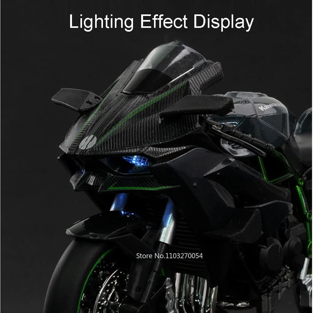 دراجة نارية كاواساكي H2R و BWM S1000RR بمقياس 1:12 من سبائك معدنية، لعبة دراجة نارية بتوجيه العجلة الأمامية، هدية عيد الميلاد للأطفال - 4