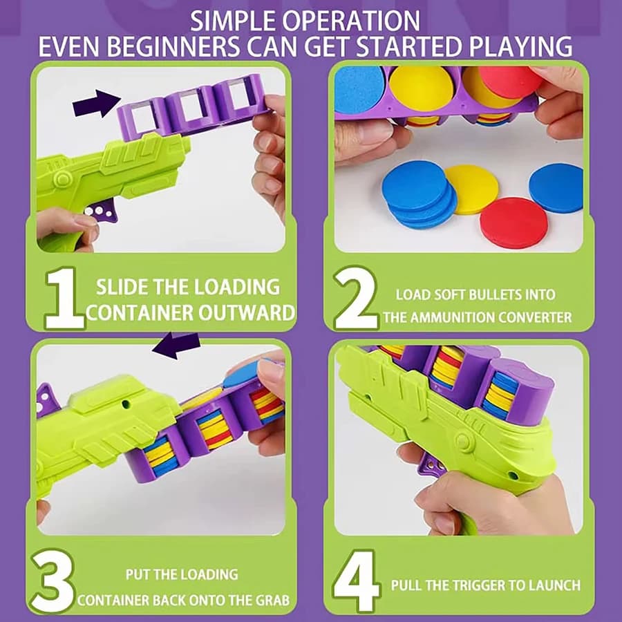 مسدسات صحون طائرة للأطفال قاذفة أقراص طائرة على شكل جزر مسدس فجل لعبة مسدس أقراص طائرة من مادة EVA الآمنة لعبة رياضية خارجية للأطفال - 3