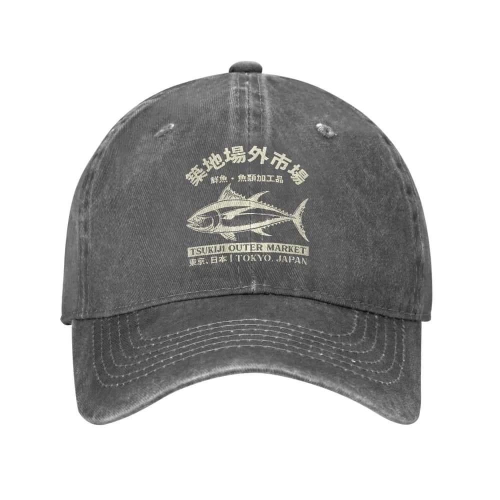 Japanense Tsukiji Fish Market Washed Tokyo Japan Baseball Cap Sun High Quality Washed Trucker Hat Female Male Snapback Cap - 5