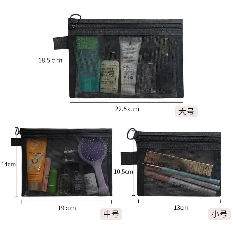 Women Mesh Cosmetic Bag Travel Storage Makeup Bag Organizer Female Make Up Pouch Zipper Clear Small Large Toiletry Beauty Case - 6