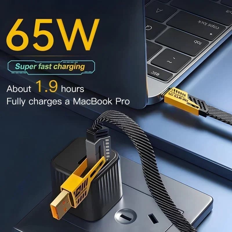 شاحن Mecha السريع 4 في 1 - كابل PD 27W/65W USB-C لهواتف iPhone 15، وSamsung وXiaomi (مزامنة بيانات الشحن السريع)