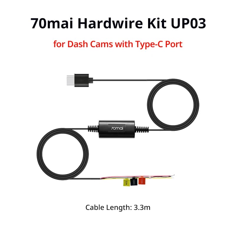 مجموعة توصيل دائم USB-C UP03/UP06 لكاميرات 70mai USB-C كابل مراقبة انتظار 24 ساعة 5V 2.4A DC12-30V Type-C - 2