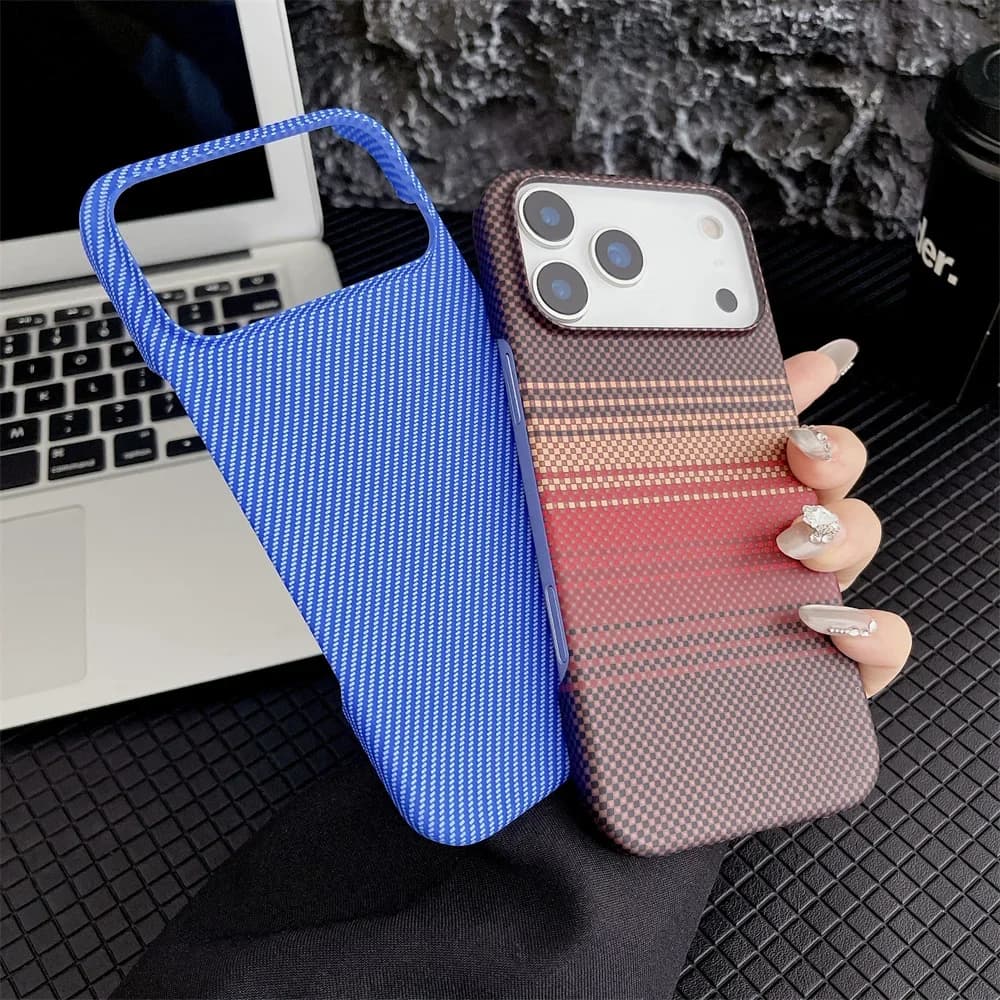 Carbon Fiber Kevlar Texture Phone Case for IPhone 17 Air 16 15 14 Plus 13 12 11 Pro Max Hard Plastic Half Pack Protective Cover - 6