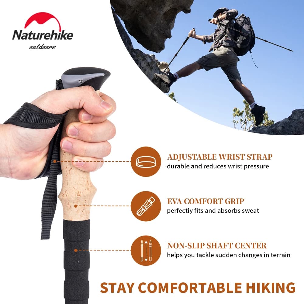 Naturehike Trekking Poles 2pcs Carbon Fiber Collapsible Telescopic Sticks Lightweight Walking Hiking Stick Climbing Stick - 4