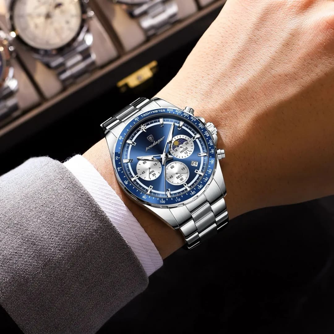 POEDAGAR Luxury Sport Watch For Men Waterproof Luminous Date Chronograph Man Wristwatch Stainless Steel Men's Quartz Watches+Box - 6