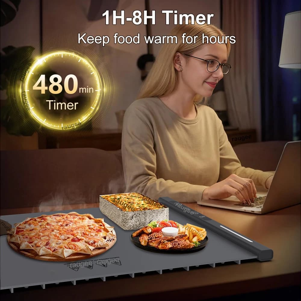 لوح تسخين كهربائي من السيليكون لسخن الطعام والقهوة بسرعة مع صينية قابلة للطي لتدفئة الطعام على طاولة الطعام - 4