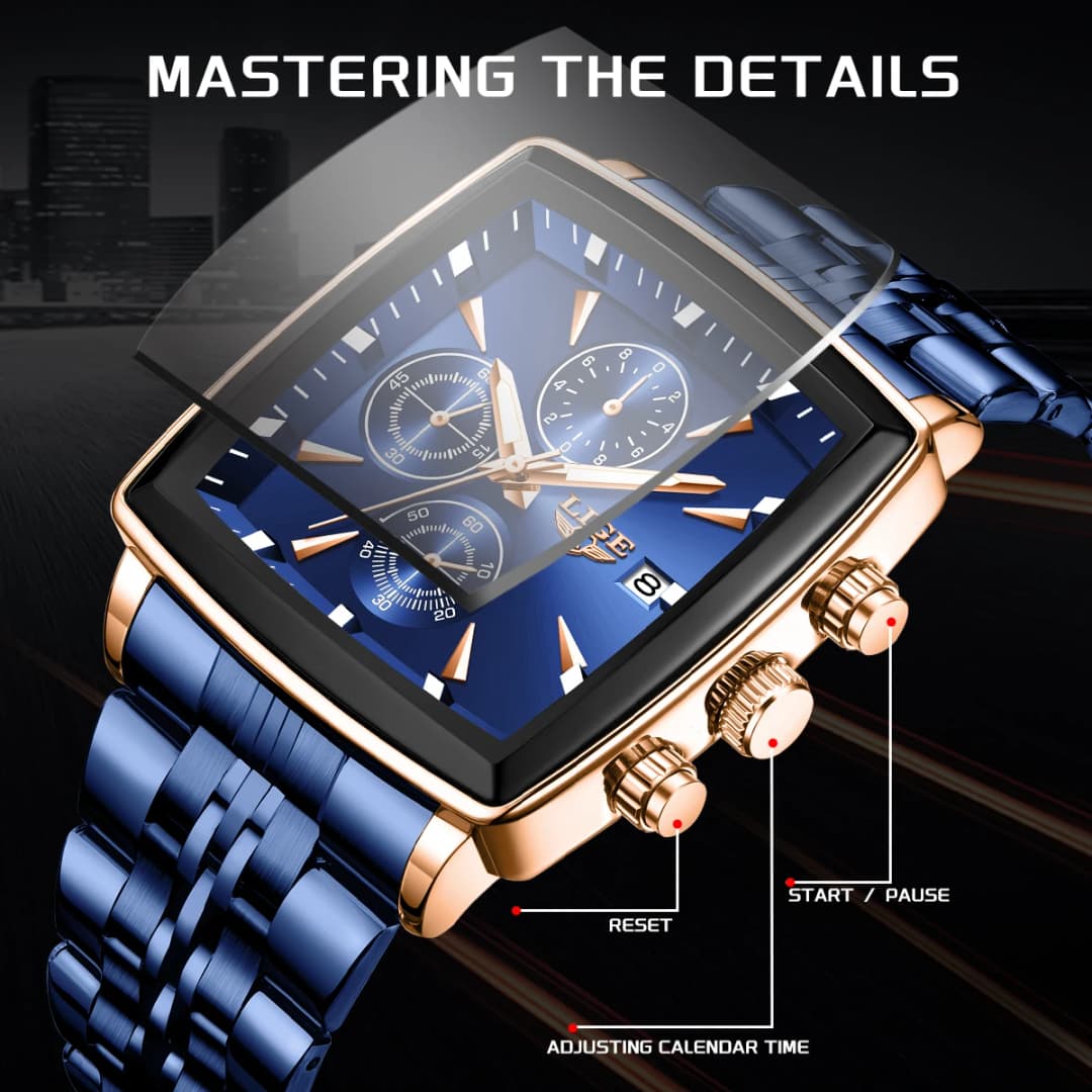 LIGE Luxury Square Sport Man Wristwatch Waterproof Luminous Chronograph Quartz Men's Watches Stainless Steel Men Watch Reloj - 2
