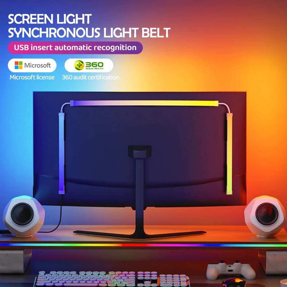 RGB Game Ambient Sync LED Light Strip Computer Monitor Display Backlight DIY Color Pickup Light Smart Gaming Room Decor - 2