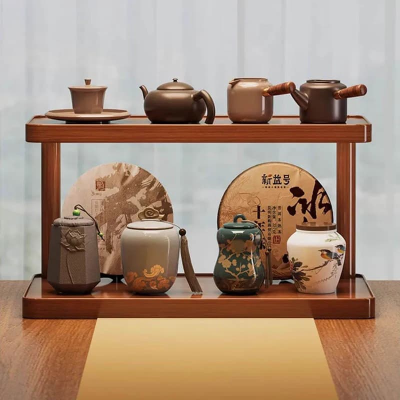 Versatile 2-Tier Wooden Storage Rack for Kitchen&Tea Room-Countertop Organizer with Decorative Desktop Multi-layer Storage Rack - 6
