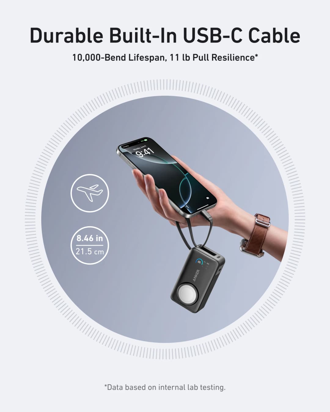 انكر ماجو بنك طاقة لساعة ابل، معتمد رسميا 10,000mAh حزمة بطارية مدمجة مع كابل USB-C مدمج، 35W ماكس - 3