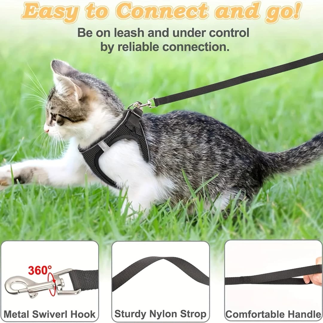 Escape-Proof Cat Harness & Leash Set: Reflective Soft Mesh Vest for Safe Outdoor Adventures with Your Kitten - 6
