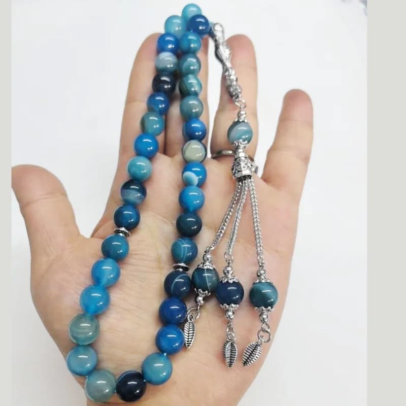 33pcs10mm blue agate beads natural stone material Muslim rosary daily bracelet TASBIH, Middle East high-end worship prayer brace