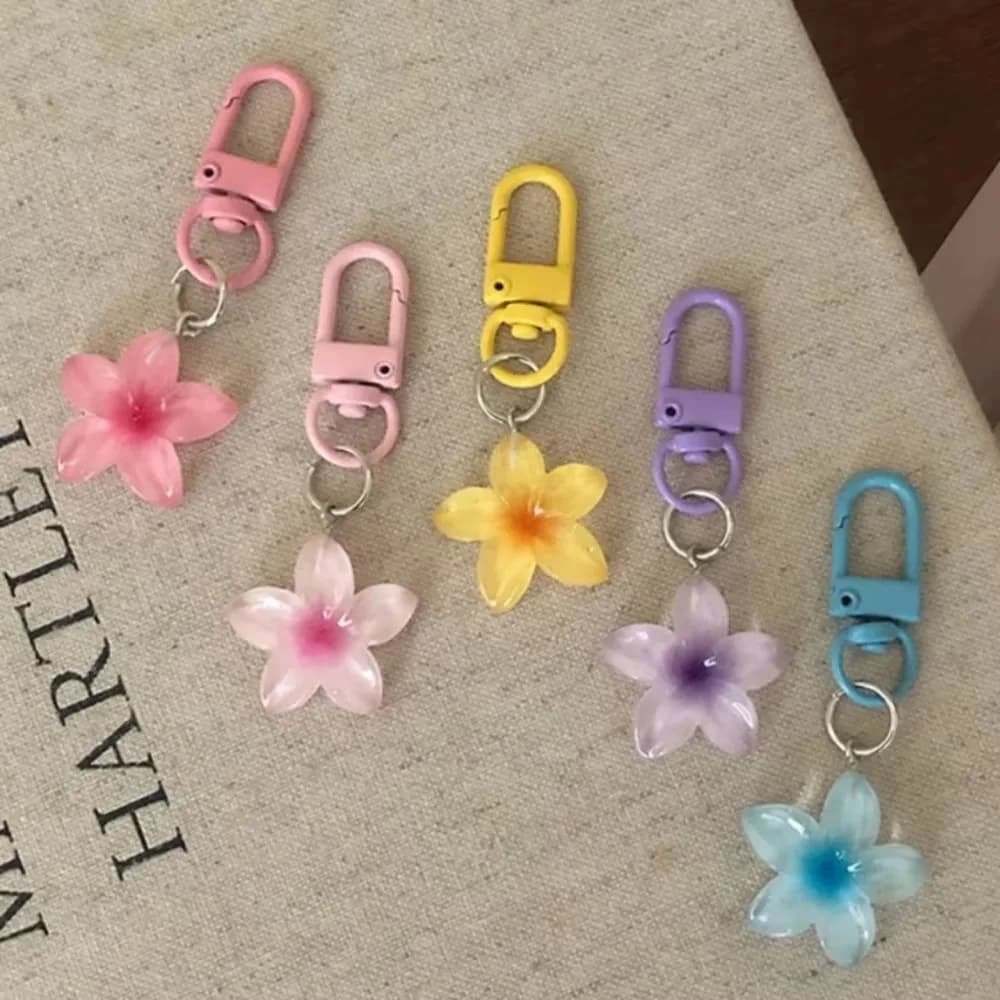Cute Colorful Flower Pendant Keychains Women Bag Earphone Case Pendant DIY Accessories Car Key Ring Girl Candy Color Key Chains