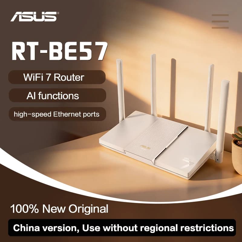 راوتر ASUS RT-BE57 TUF Gaming WiFi7 بمنفذ 2.5G وتسريع لاسلكي للألعاب ومتوافق مع AiMesh وBE3600 وراوتر واي فاي 7 و5G