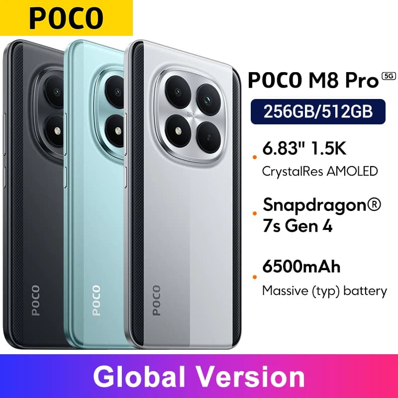 Global version POCO M8 Pro smartphones 6.83" Snapdragon® 7s Gen 4 Symmetrical stereo speakers 6500mAh 100W HyperCharge