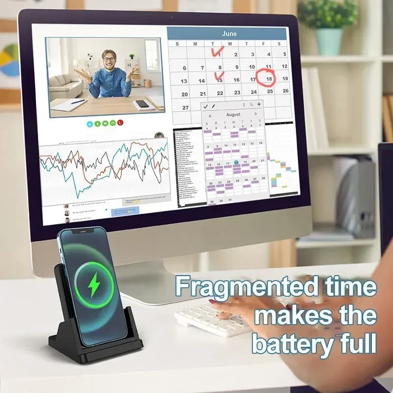 30W Wireless Charger Pad Stand Desktop Ultra-thin Mobile Phone For iPhone 15 14 13 12 Samsung Xiaomi Fast Charging Dock Station - 4