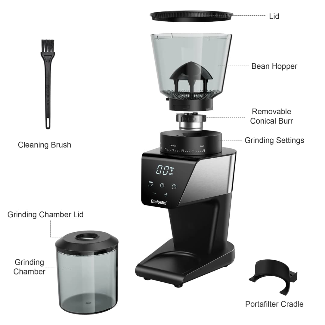 BioloMix Automatic Burr Mill Electric Coffee Grinder with 30 Gears for Espresso American Coffee Pour Over Visual Bean Storage - 6