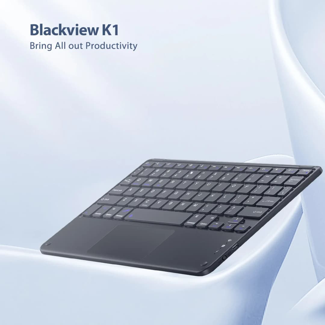 لوحة مفاتيح بلوتوث Blackview K1 بالإنجليزية والفرنسية والعربية لوحة مفاتيح لاسلكية محمولة للكمبيوتر اللوحي بنظام Android وIOS وWindows