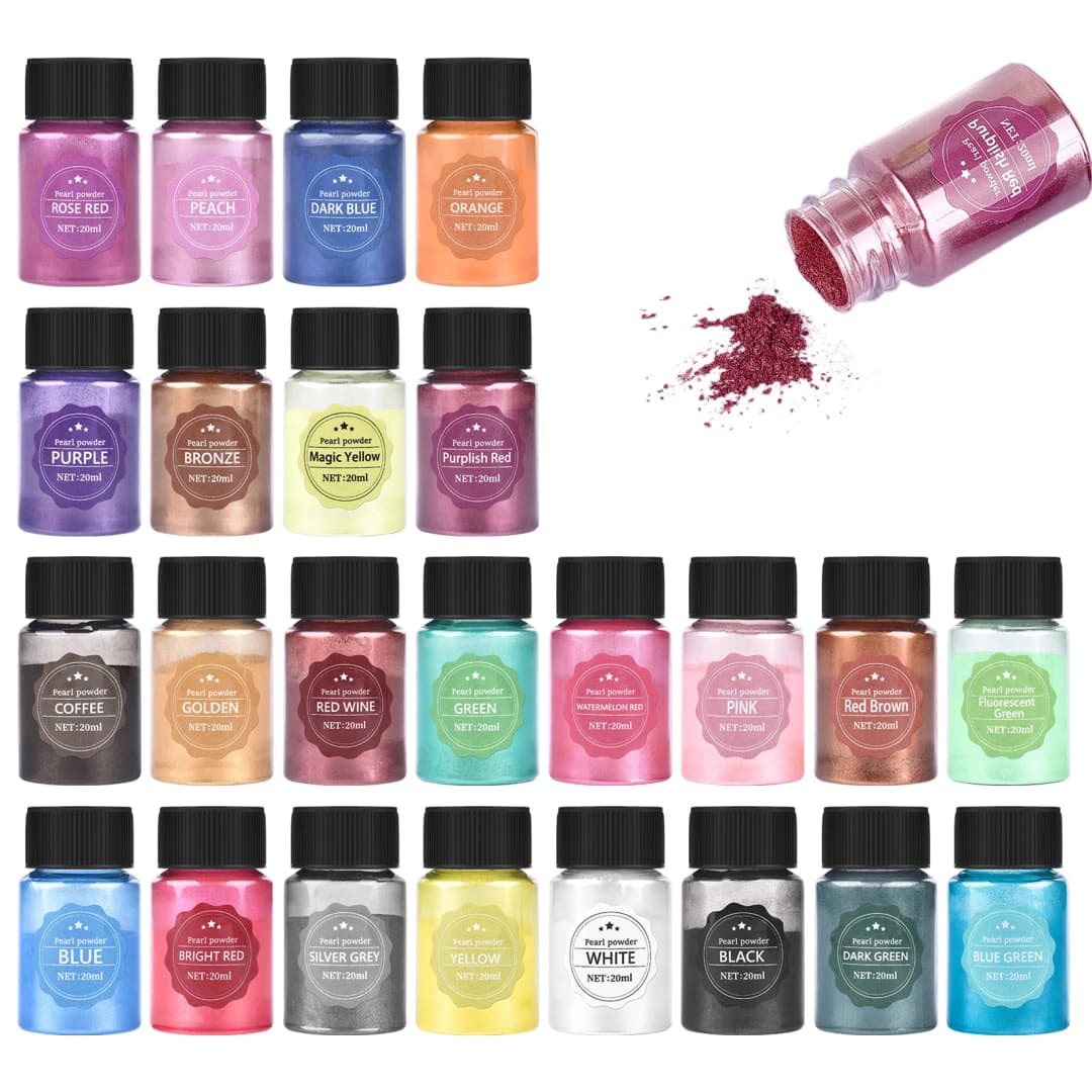 20 مل مسحوق ميكا بيرليسنت لراتنج الإيبوكسي، صبغة لؤلؤ طبيعية، مسحوق ميكا معدني لصنع المجوهرات والحرف والشموع يدويًا