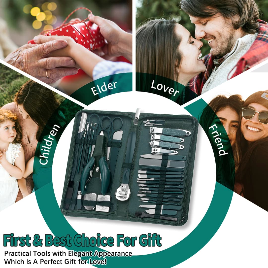 مجموعة العناية بالأظافر مجموعة أدوات العناية بالقدمين والأظافر للنساء والرجال، 40 في 1 (أخضر داكن) مجموعة العناية بالأظافر والقدمين واليدين - 6