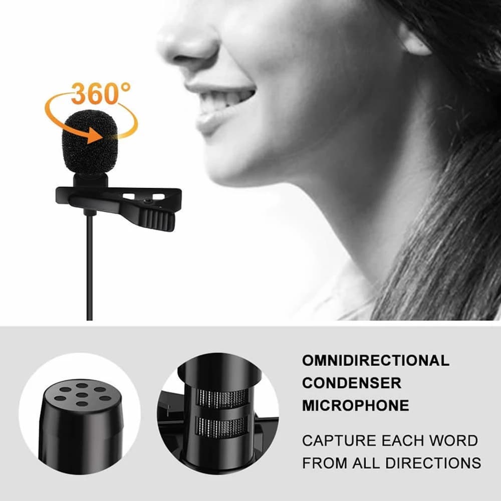 1.5M Lavalier Microphone 3.5MM 6.5MM Jack Lapel Mic Condenser Microphone 2M Extension Cable Adapter for Phone Camera Computer - 3