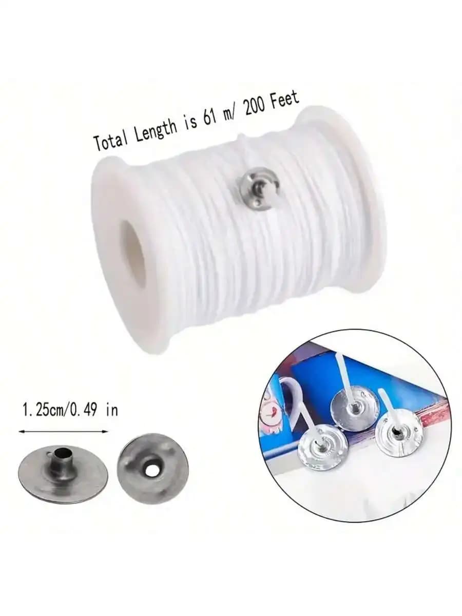 200 Feet Candle Wicks Roll 24 PLY Braided Candle Wicks Candle Wick Core Spool and 100 Pcs Metal Candle Wick Sustainer Tabs for C - 2