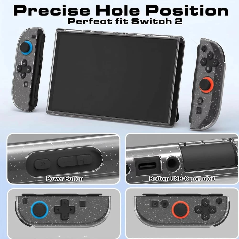 Glitter Dockable Case for Nintendo Switch 2 Console Transparent Protective Shell Case Cover for Ns Switch 2 TPU+PC  Accessories - 6